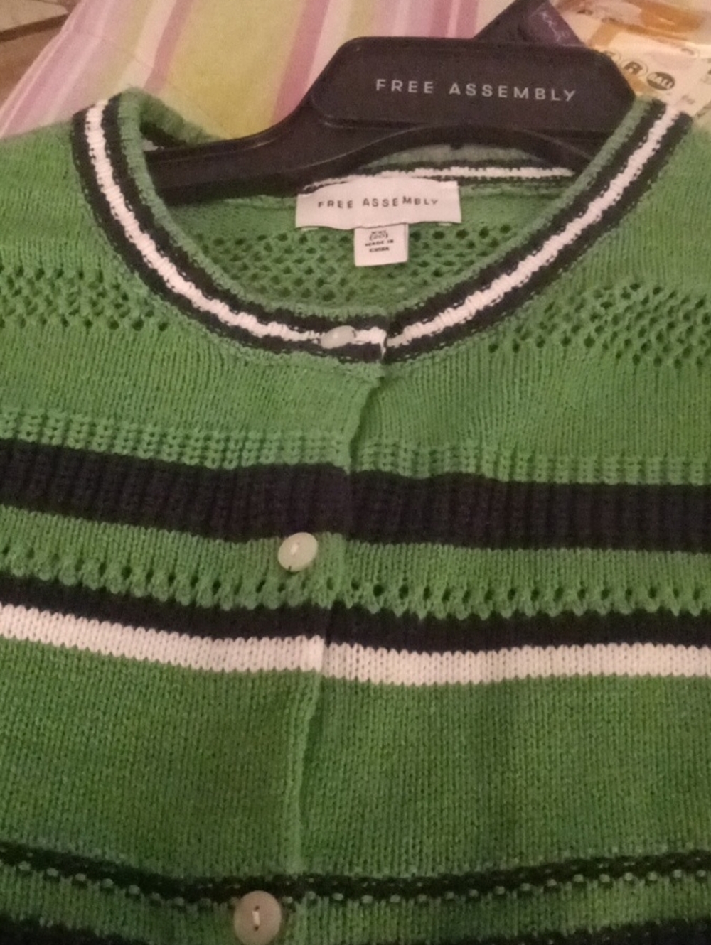 Free Assembly Women'’s Green Striped Knit Sweater Size 20
